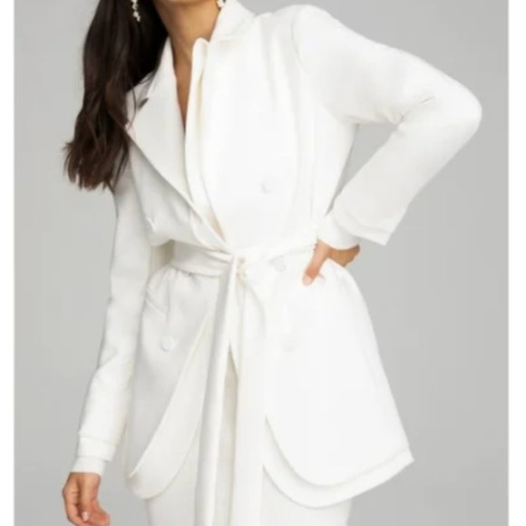 NWT GOOD AMERICAN Double Layer Tuxedo Tie Waist Blazer Jacket White - Picture 1 of 14